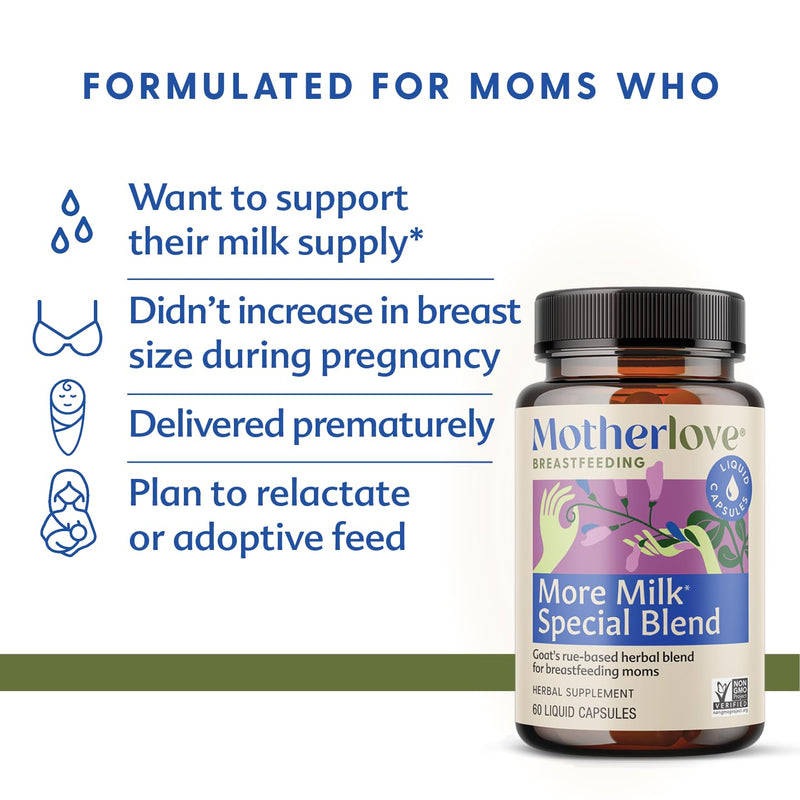 Motherlove More Milk Special Blend Lactation Supplement (60 Liquid Caps) - Goat's Rue, Organic Herbs | Vegan, Non-GMO, Kosher, Soy-Free
