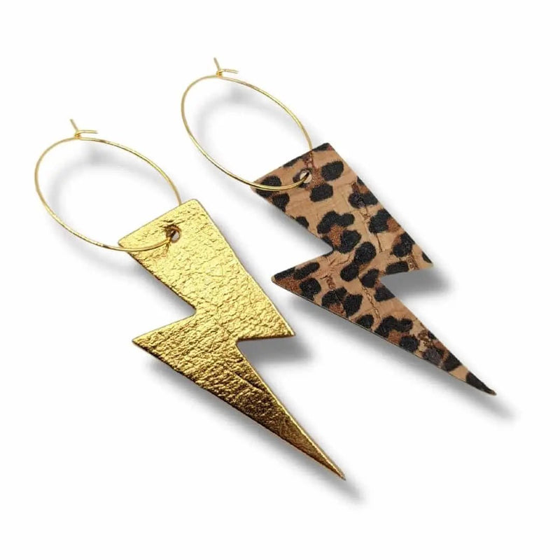 Gold and leopard lightning bolt earrings
