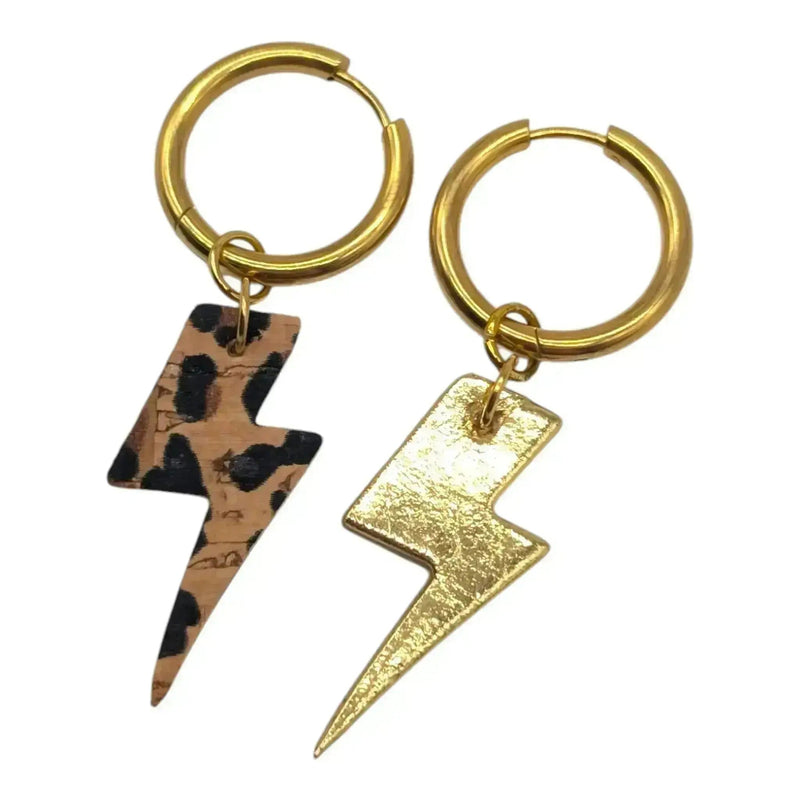 Gold and leopard mini lightning bolt cork charms