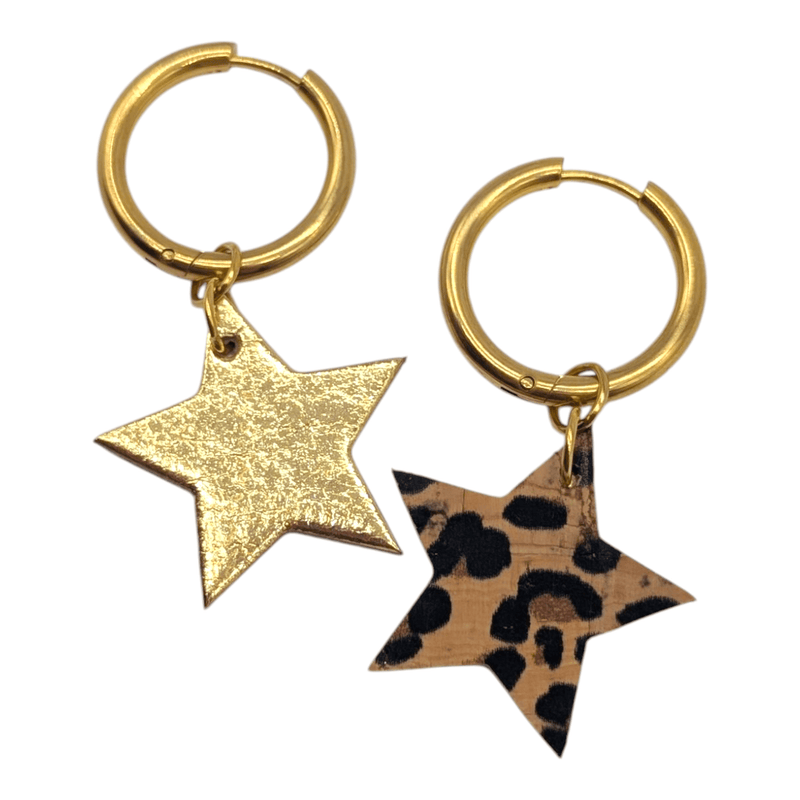 Gold and leopard mini star cork charms
