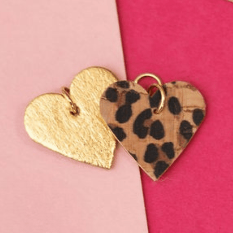 Gold and leopard mini heart cork charms