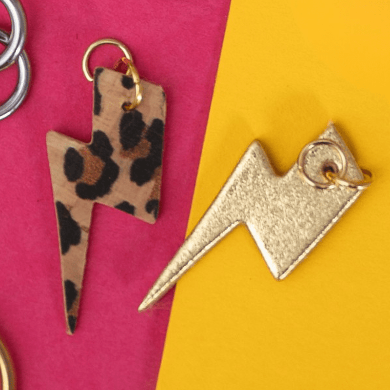 Gold and leopard mini lightning bolt cork charms