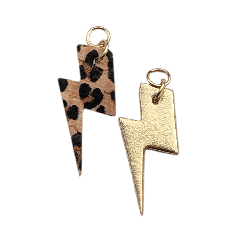 Gold and leopard mini lightning bolt cork charms