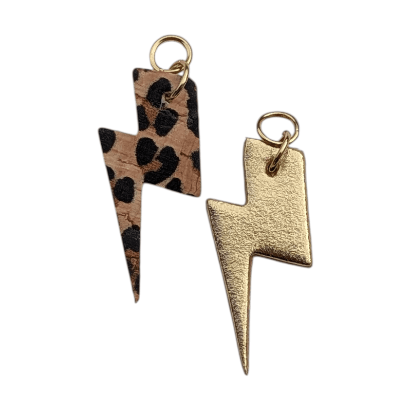 Gold and leopard mini lightning bolt cork charms