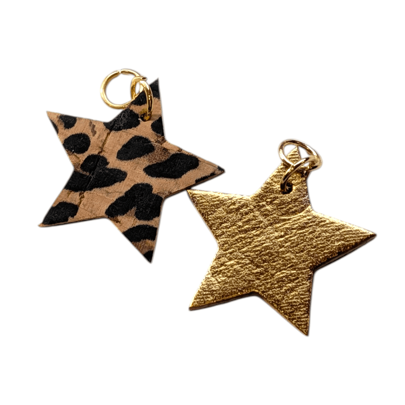 Gold and leopard mini star cork charms