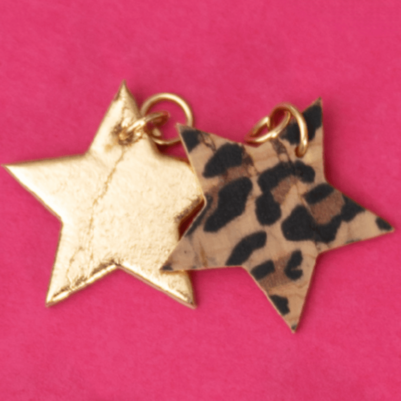 Gold and leopard mini star cork charms