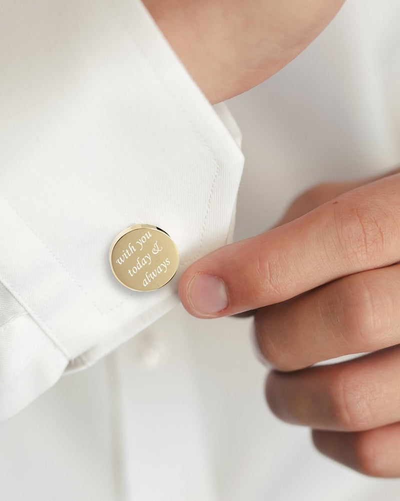Personalised Round Gold Cufflinks – Photo Engraved in Chrome Case for Groom, Best Man & Father of Groom