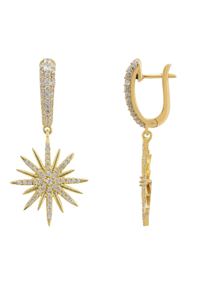 Star Burst Drop Earrings Gold