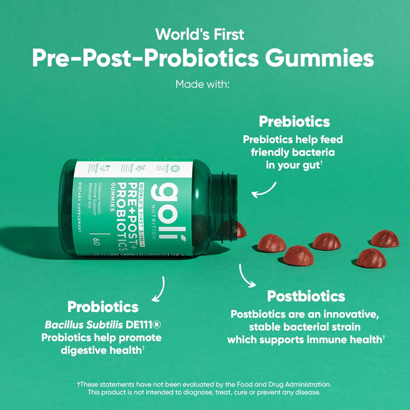 Goli Pre+Post+Probiotics Gummies – 180 Count | 3-in-1 Gluten-Free, Vegan, Non-GMO, Gelatin-Free