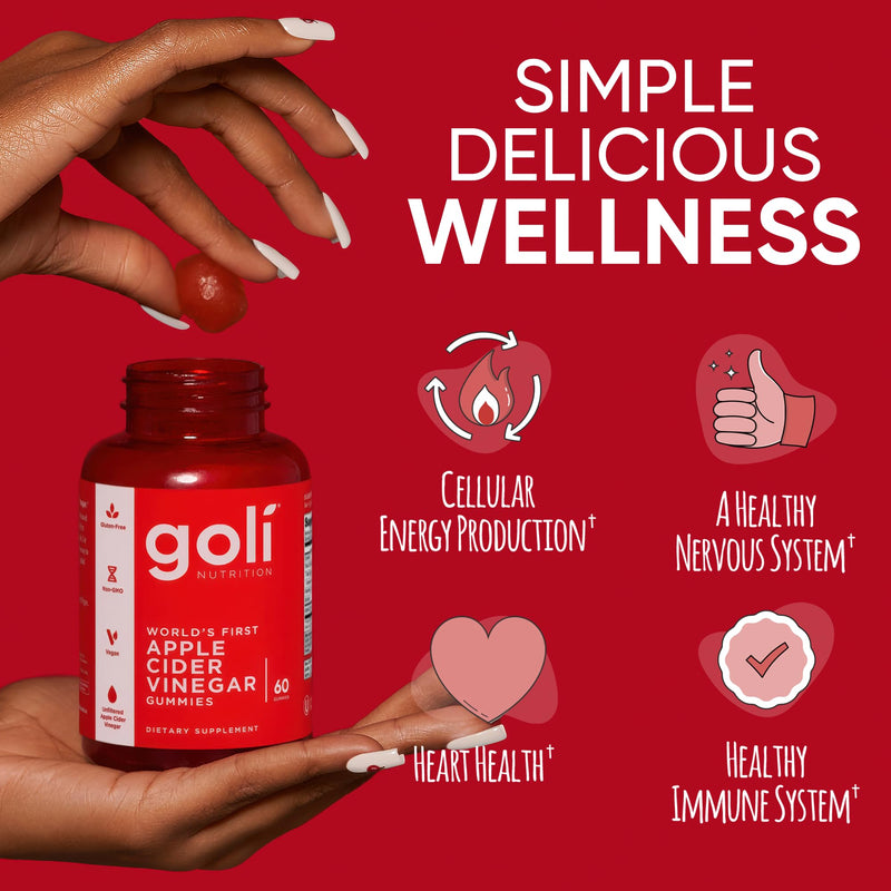 Goli Apple Cider Vinegar Gummies – 180 Count | B9 & B12, Vegan, Gluten-Free, Non-GMO