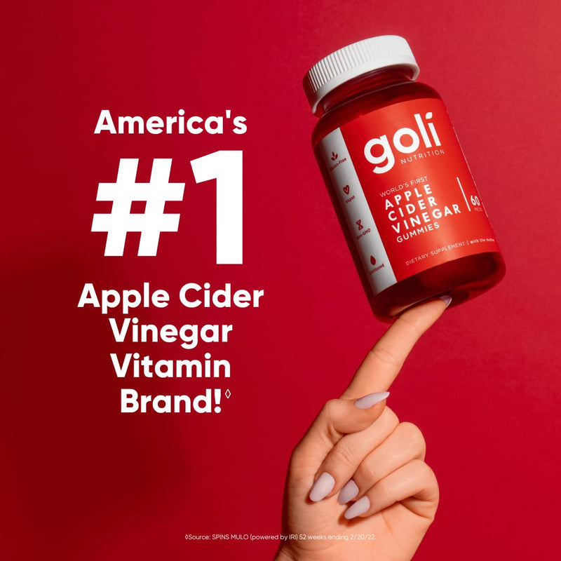 Goli Apple Cider Vinegar Gummies – 180 Count | B9 & B12, Vegan, Gluten-Free, Non-GMO