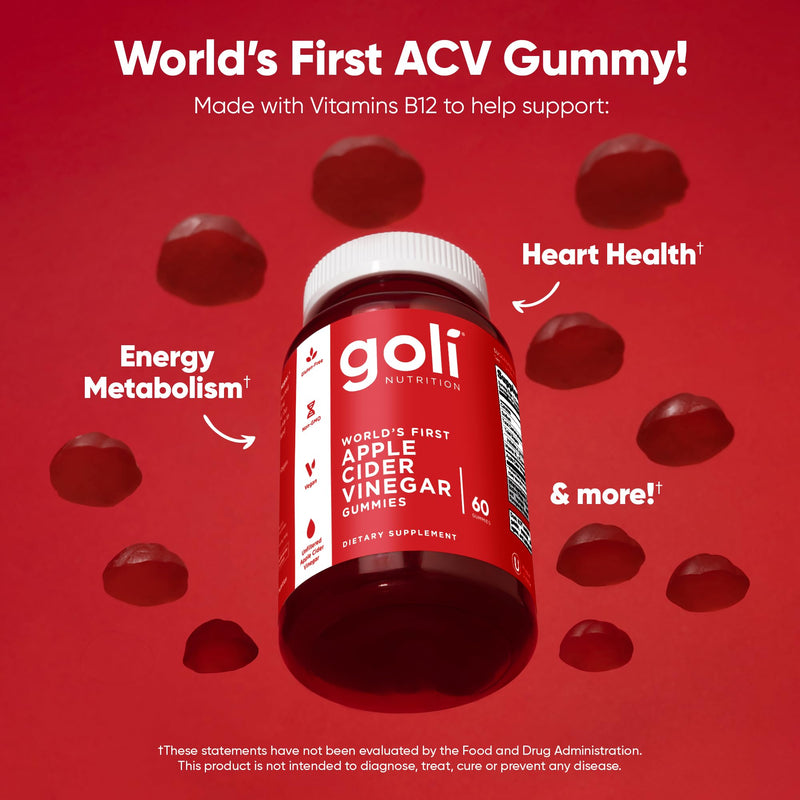 Goli Apple Cider Vinegar Gummies – 180 Count | B9 & B12, Vegan, Gluten-Free, Non-GMO