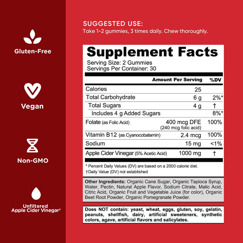 Goli Apple Cider Vinegar Gummies – 180 Count | B9 & B12, Vegan, Gluten-Free, Non-GMO