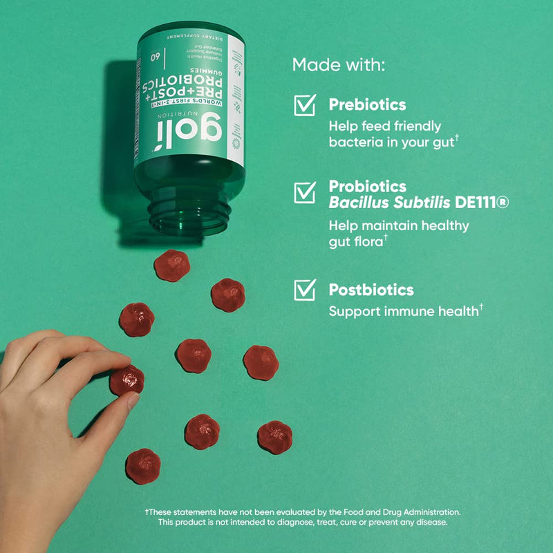 Goli Pre+Post+Probiotics Gummies – 180 Count | 3-in-1 Gluten-Free, Vegan, Non-GMO, Gelatin-Free