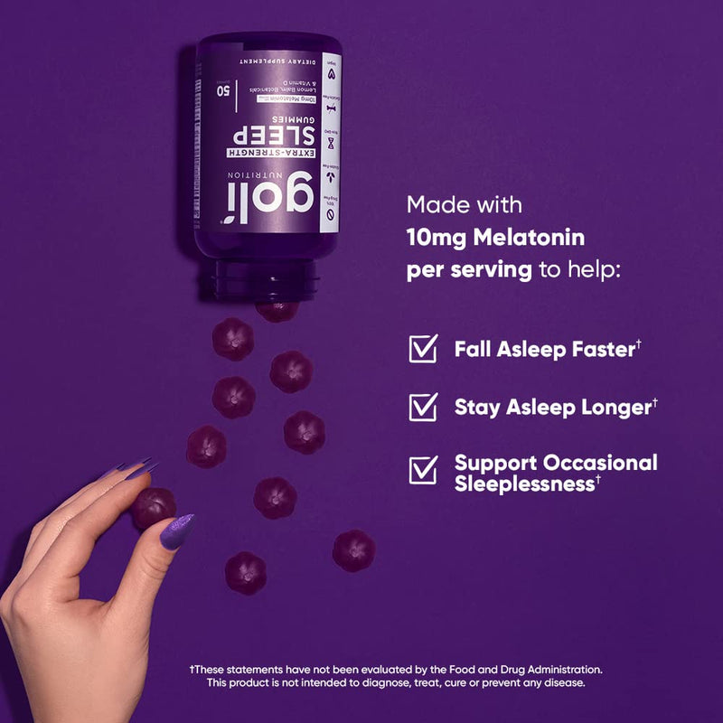Goli Extra-Strength Sleep Gummies with Melatonin 10 mg - 250 Count | Vegan, Gluten-Free