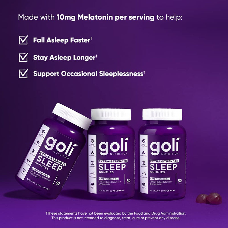Goli Extra-Strength Sleep Gummies with Melatonin 10 mg - 250 Count | Vegan, Gluten-Free
