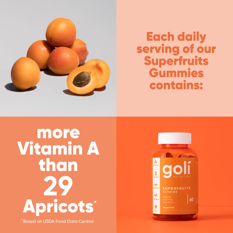 Goli SuperFruits Beauty Gummy Vitamin – 60 Count – Vegan, Plant-Based, Non-GMO, Gluten-Free & Gelatin-Free
