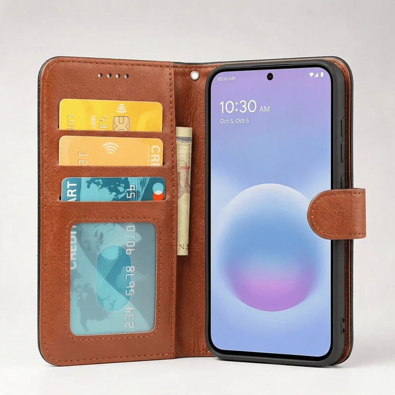 Google Pixel 7a Book Flip Case Leather Wallet