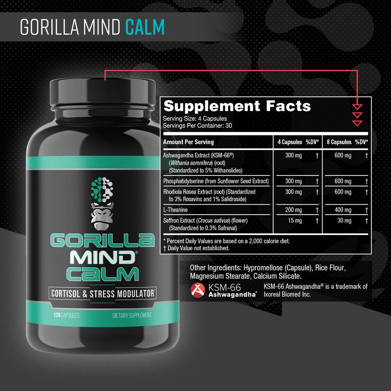 Gorilla Mind Calm (120 Capsules) | Potent Relaxation & Stress Support