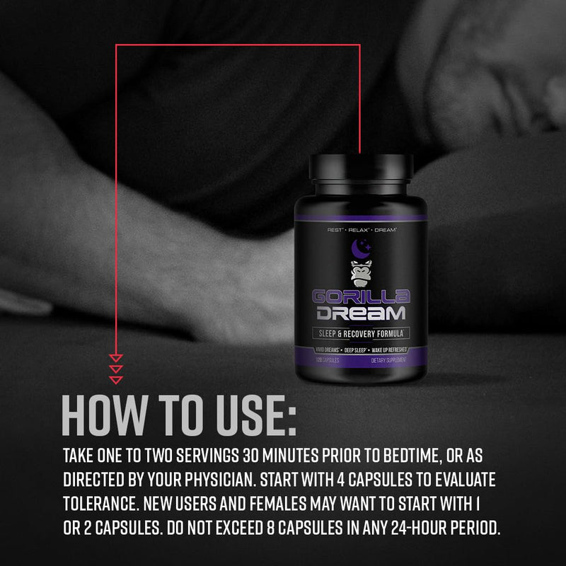 Gorilla Mind Dream Sleep Supplement (120 Capsules) - Nootropic Sleep & Recovery