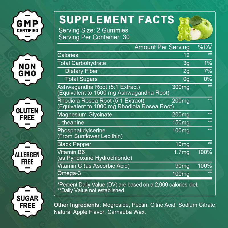 GORNVB Cortisol Gummies 2-Pack – 9-in-1 Stress Support with Magnesium & Ashwagandha