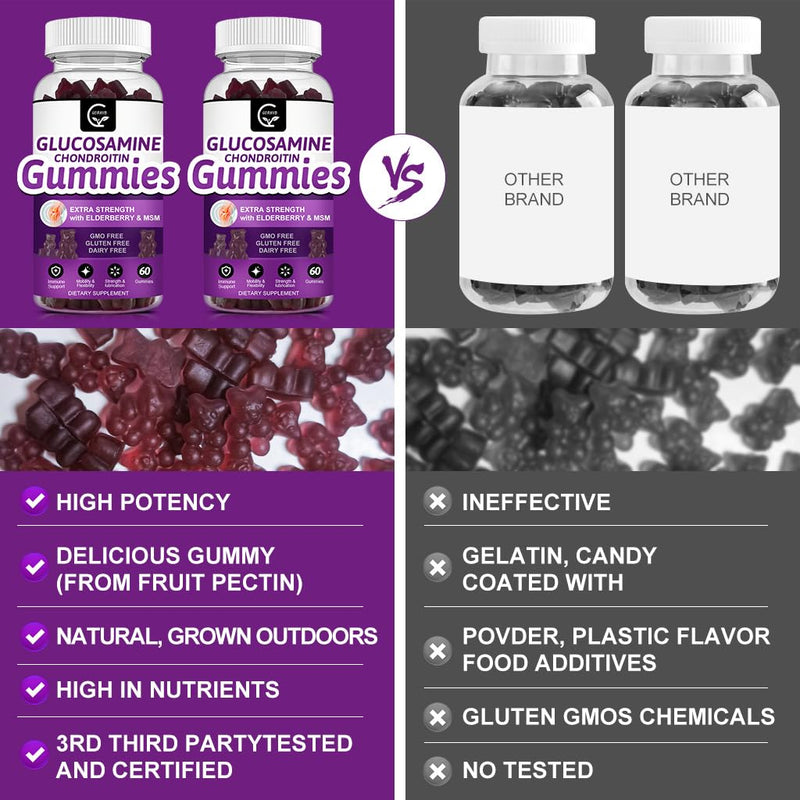 GORNVB Glucosamine Chondroitin Gummies with MSM & Elderberry – Extra Strength (2 Pack, 60 Gummies) | Flexibility & Immune Support