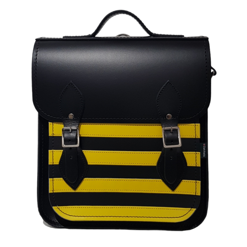 Handmade Leather City Backpack - Gothic Striped Yellow & Black