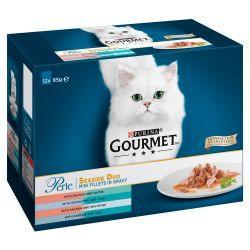 Gourmet Perle Seaside Duo (Ocean Fish and Tuna, Salmon and White Fish, Salmon and Saithe, 12 x 85g - Case of 4