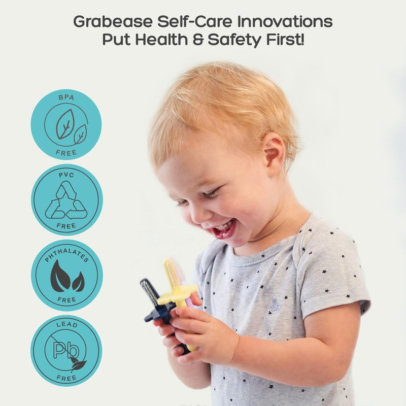 Grabease Silicone Finger Toothbrush for Infants & Toddlers | Double-Sided Bristles & Safe Choke Shield