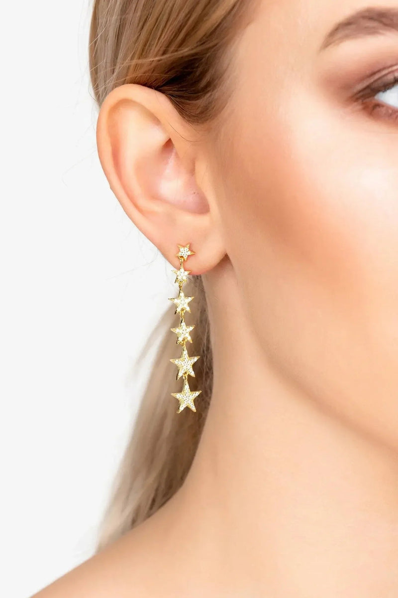 Graduated Star Drop Earrings Gold