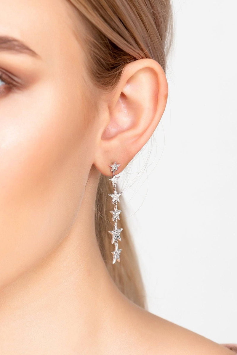 Graduated Star Drop Earrings Sterling Silver