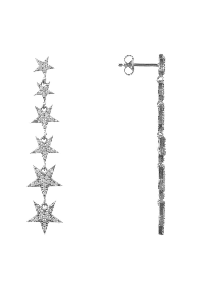 Graduated Star Drop Earrings Sterling Silver