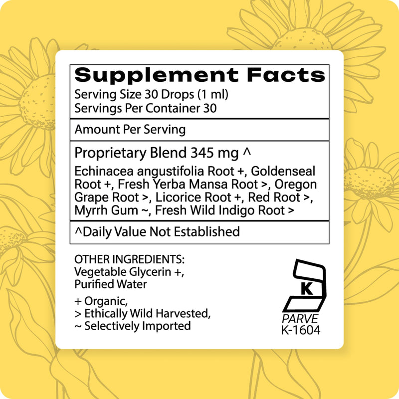 Grama Wellness Organic Echinacea Goldenseal Tincture - Immune Support, Alcohol-Free, 30 Servings
