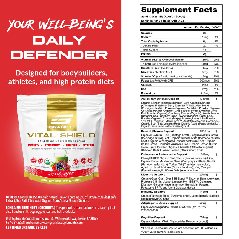 Granite Nutrition Vital Shield – Organic Greens + Tart Cherry (Very Berry)