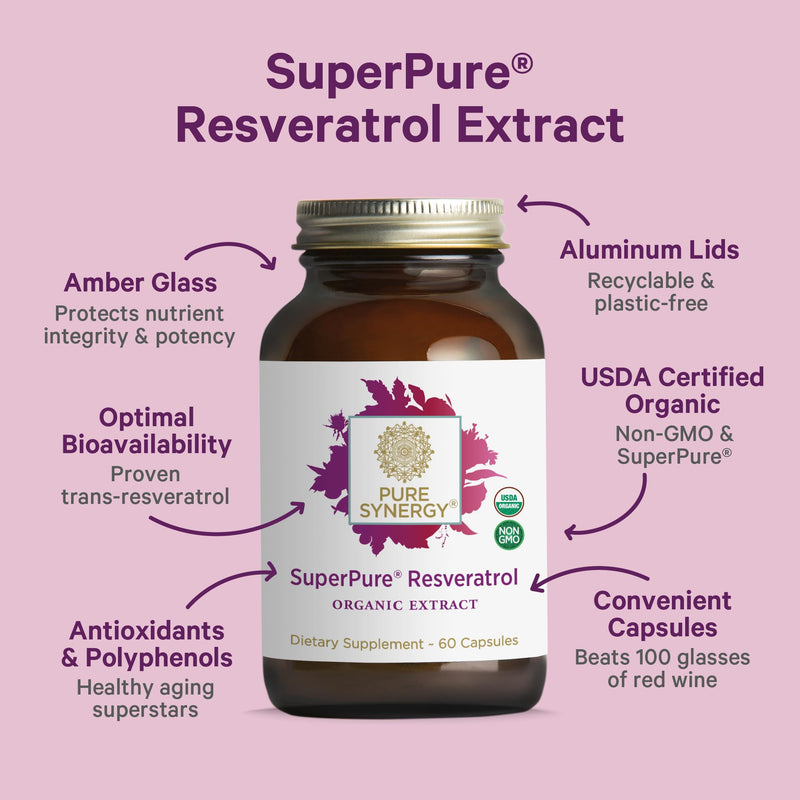 Pure Synergy SuperPure Resveratrol Extract | Organic Trans-Resveratrol with Grape Polyphenols - 60 Capsules