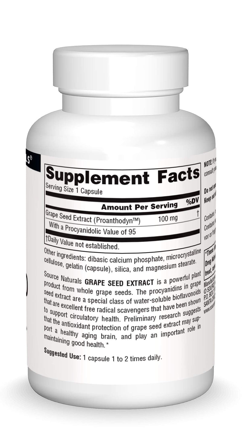 Source Naturals Grape Seed Extract - 100 mg, 60 Capsules | Supports Healthy Aging Brain*