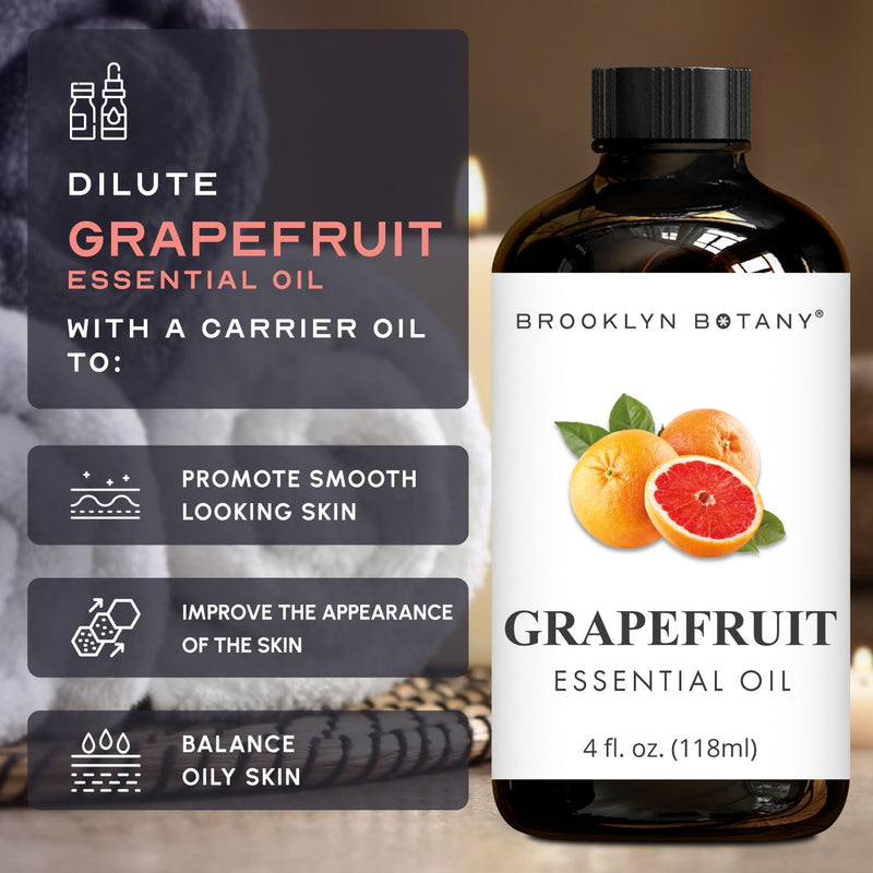 Brooklyn Botany Grapefruit Essential Oil - 4 Fl Oz | 100% Pure & Natural Premium Grade with Dropper