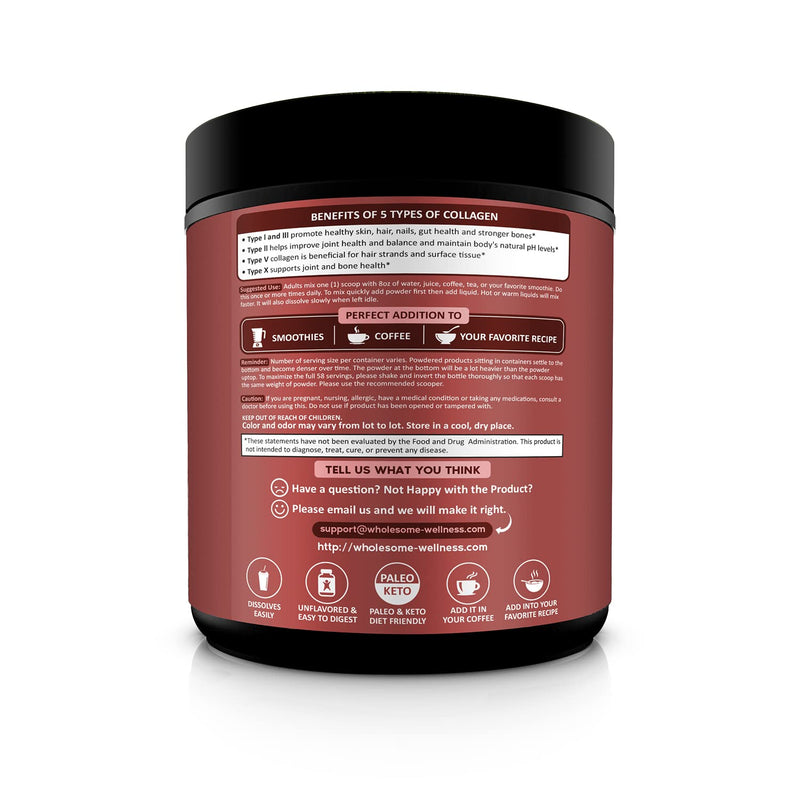 Wholesome Wellness Multi Collagen Powder – Grass-Fed Type I II III V X