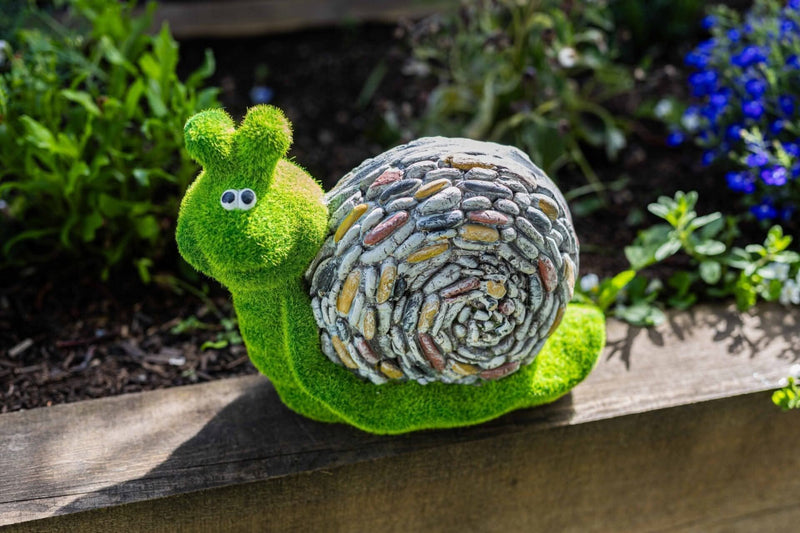 Stone & Grass Effect Snail Garden Ornament Resin Statue 28cm