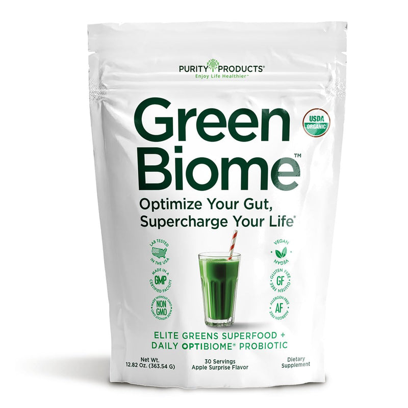 Green Biome Elite Organic Greens + OptiBiome Probiotic | Bloat Relief, Digestive Comfort, Regularity | Vegan, Gluten Free | Apple Flavor | 30 Servings