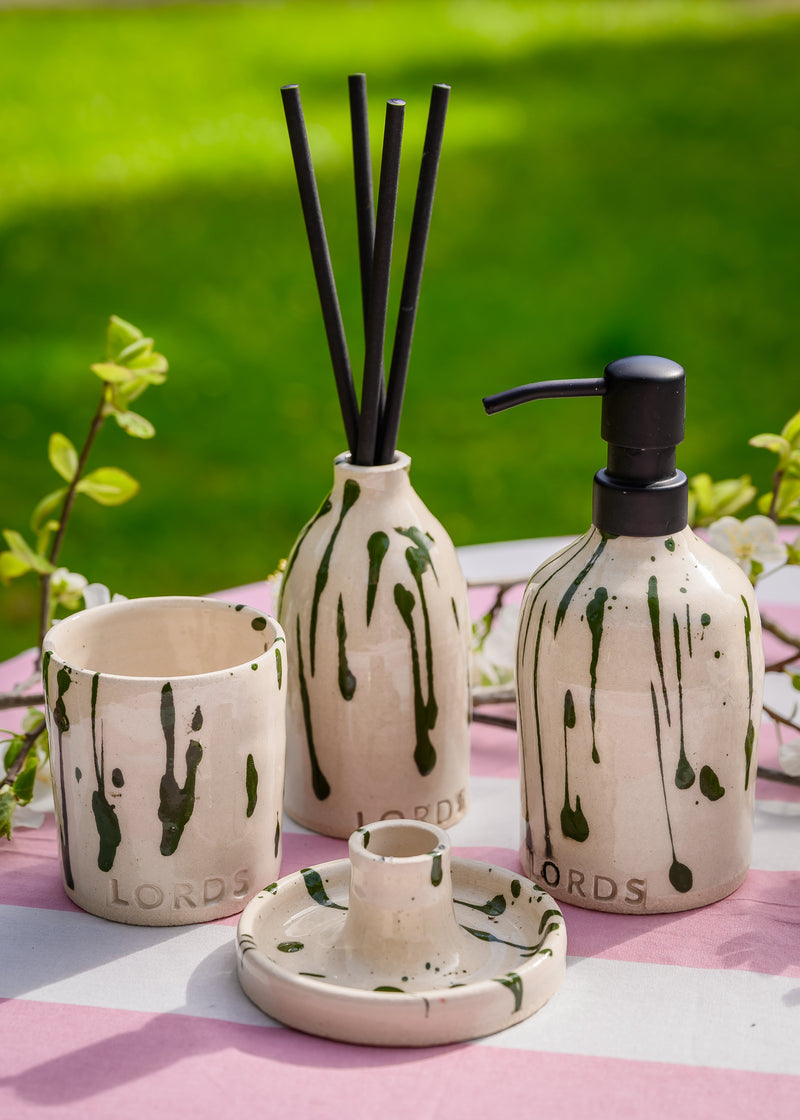 Ceramic Stripe Soap Holder & 1 Litre Refill Set