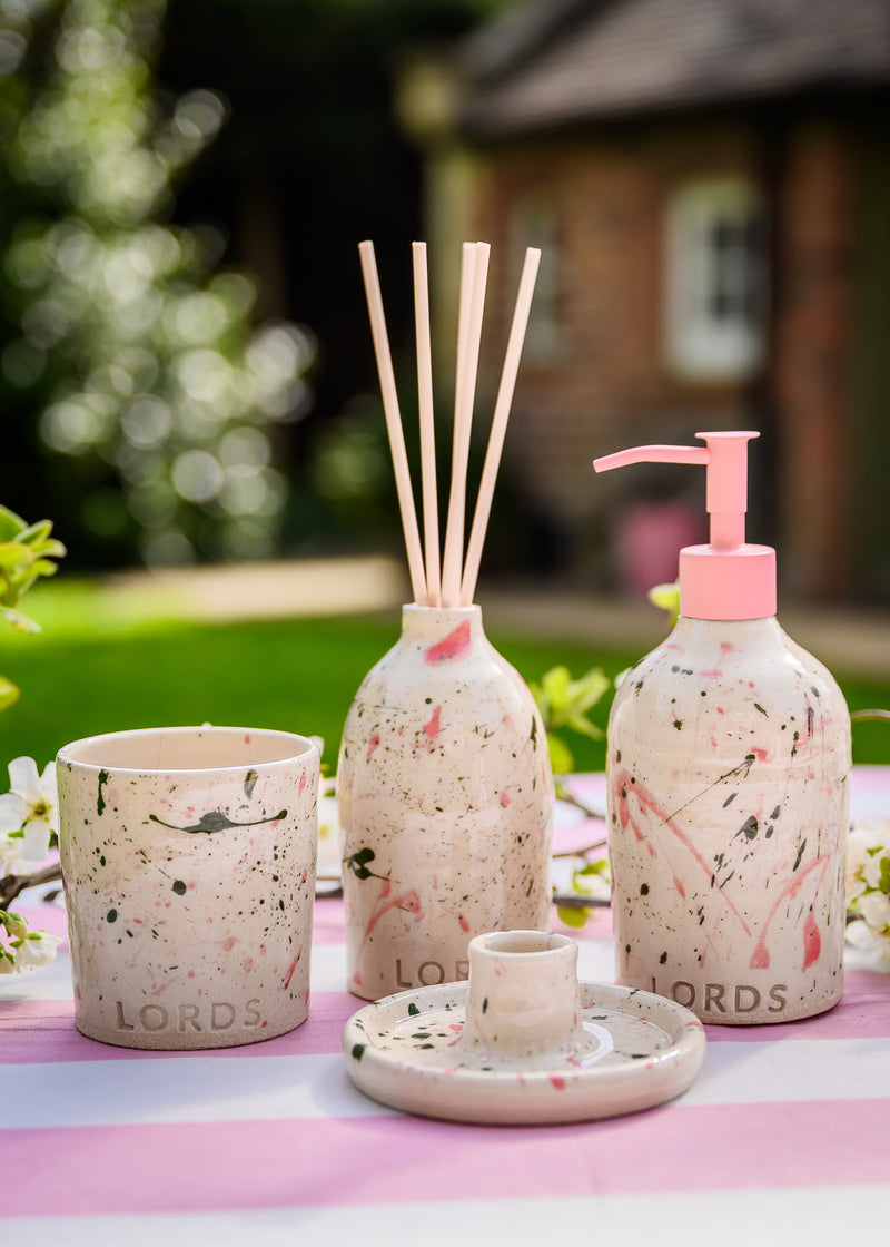 Ceramic Stripe Soap Holder & 1 Litre Refill Set