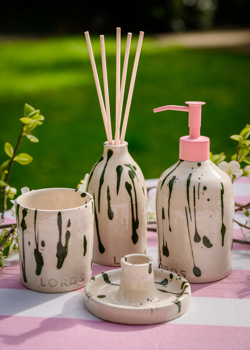 Ceramic Stripe Soap Holder & 1 Litre Refill Set