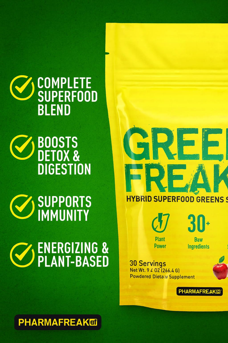 Pharmafreak Greens Freak – Sweet Apple Greens Powder with Spirulina & 30+ Ingredients