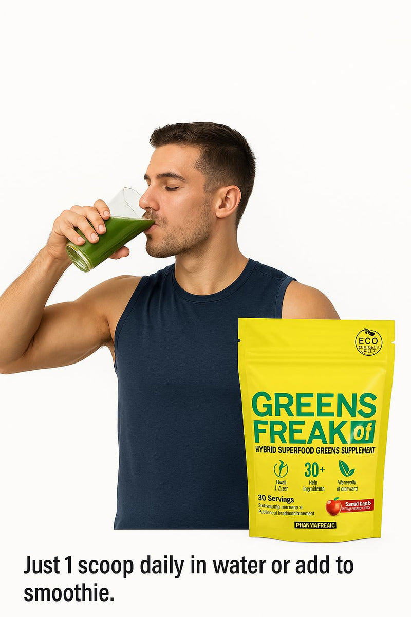 Pharmafreak Greens Freak – Sweet Apple Greens Powder with Spirulina & 30+ Ingredients