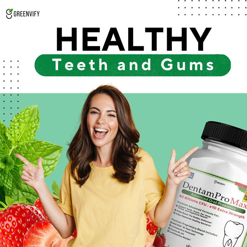 GREENVIFY DentamPro Max for Gums and Teeth Health & Fresh Breath - 40 Billion CFU Advanced Oral Probiotics for Mouth Bad Breath, Capsule Supplement (1)