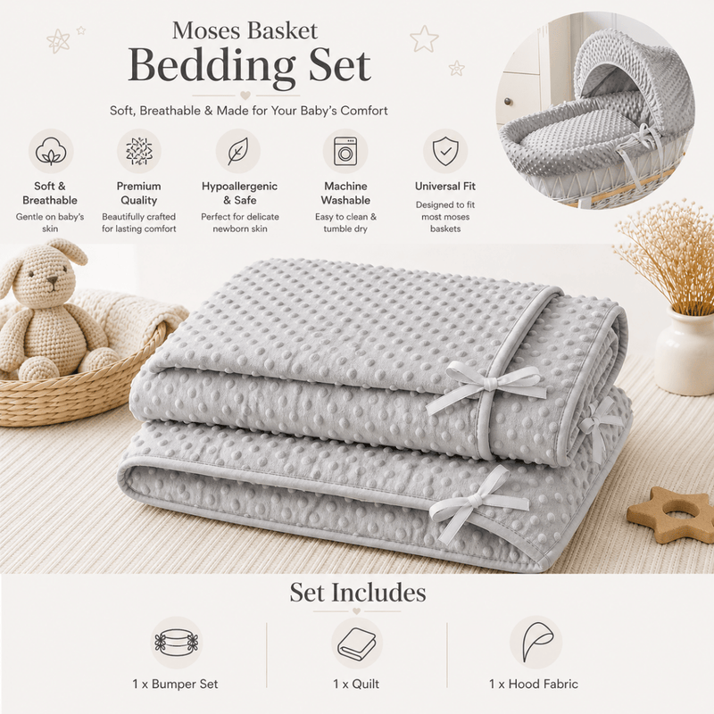 Grey Dimple Moses Basket Bedding Set