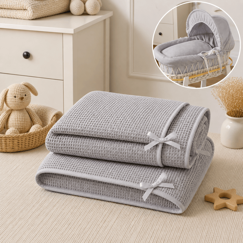 Grey Waffle Moses Basket Bedding Set