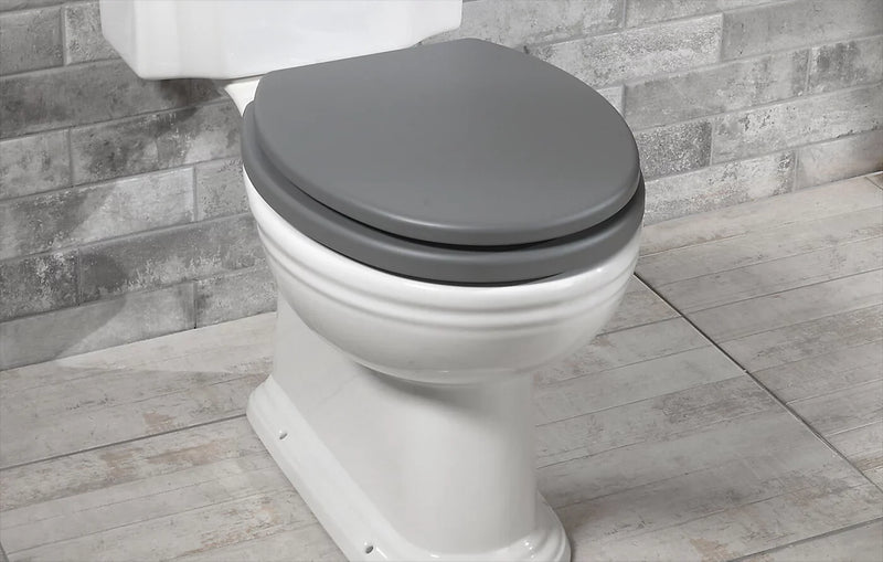Grey 18 Inch Oval Toilet Seat with Adjustable Chrome Hinges