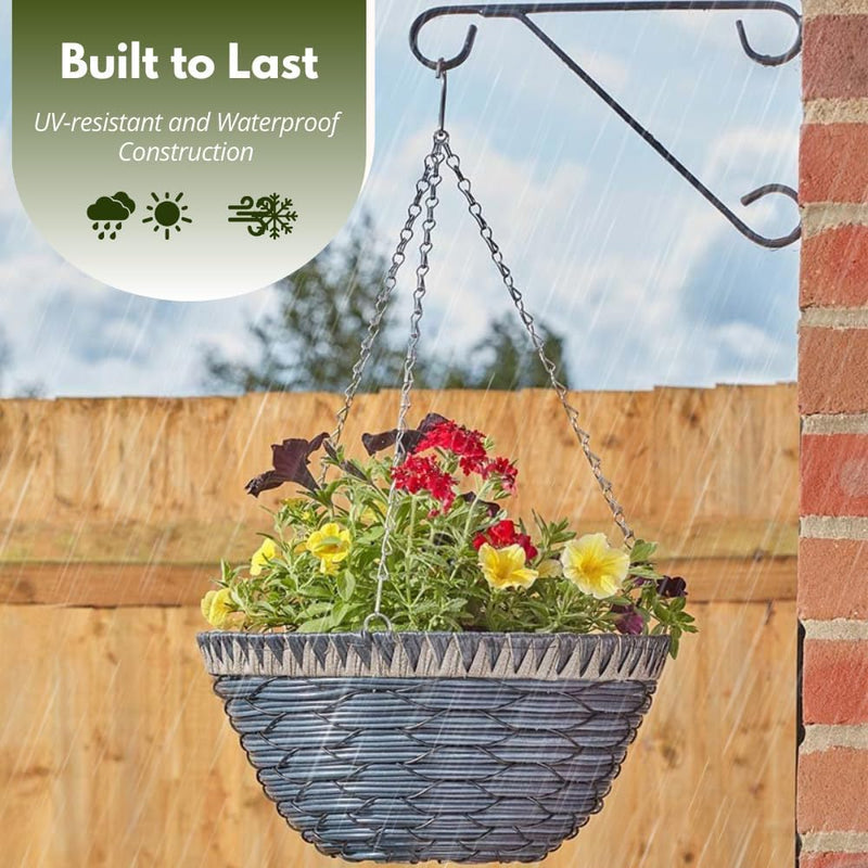 35cm Faux Rattan Hanging Basket Planter with Chain & Liner